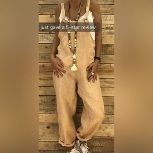 NWT Women's Overall Pocket Solid Color Square Neck Linen Streetwear, S.